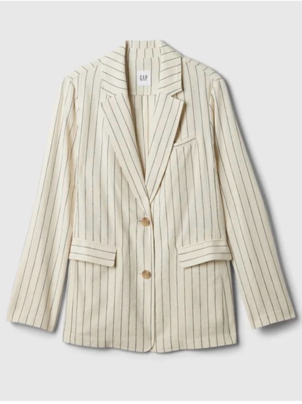 NWT GAP Linen Blazer Pinstripe Ivory Ivory Navy Button Front Old Money Large